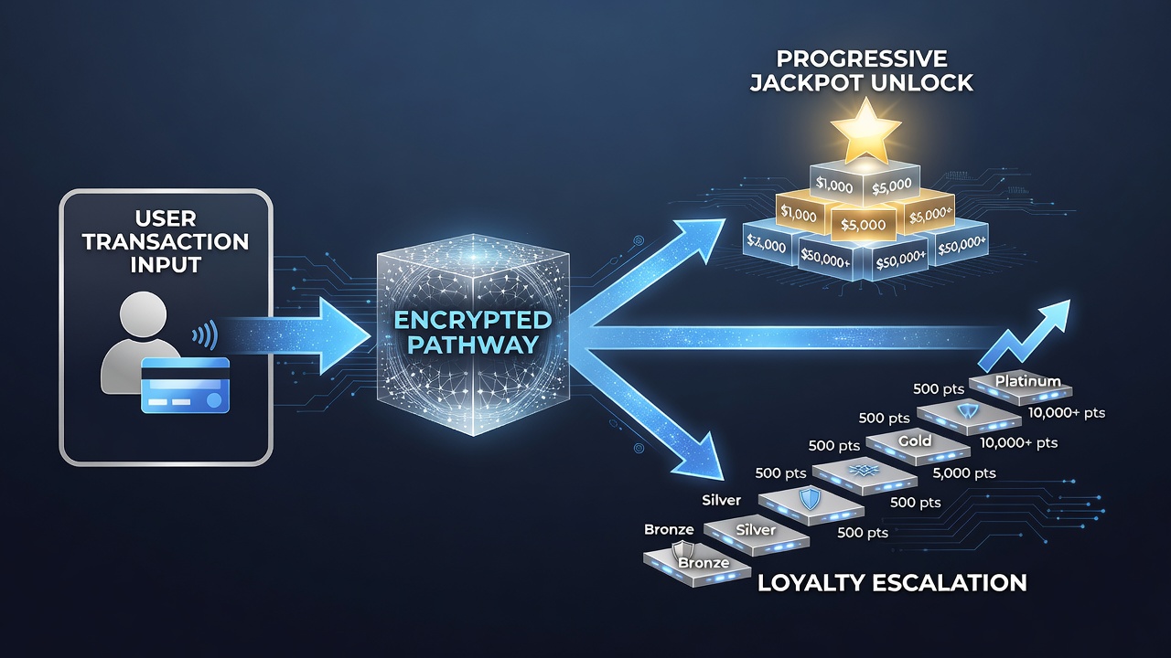 Diagram showing loyalty tier progression linked to encrypted payments in apps mixing slots and live dealers