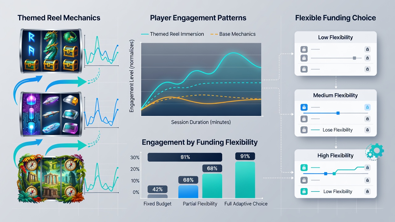 Dashboard displaying flexible funding options linked to themed slot sessions and player activity trends